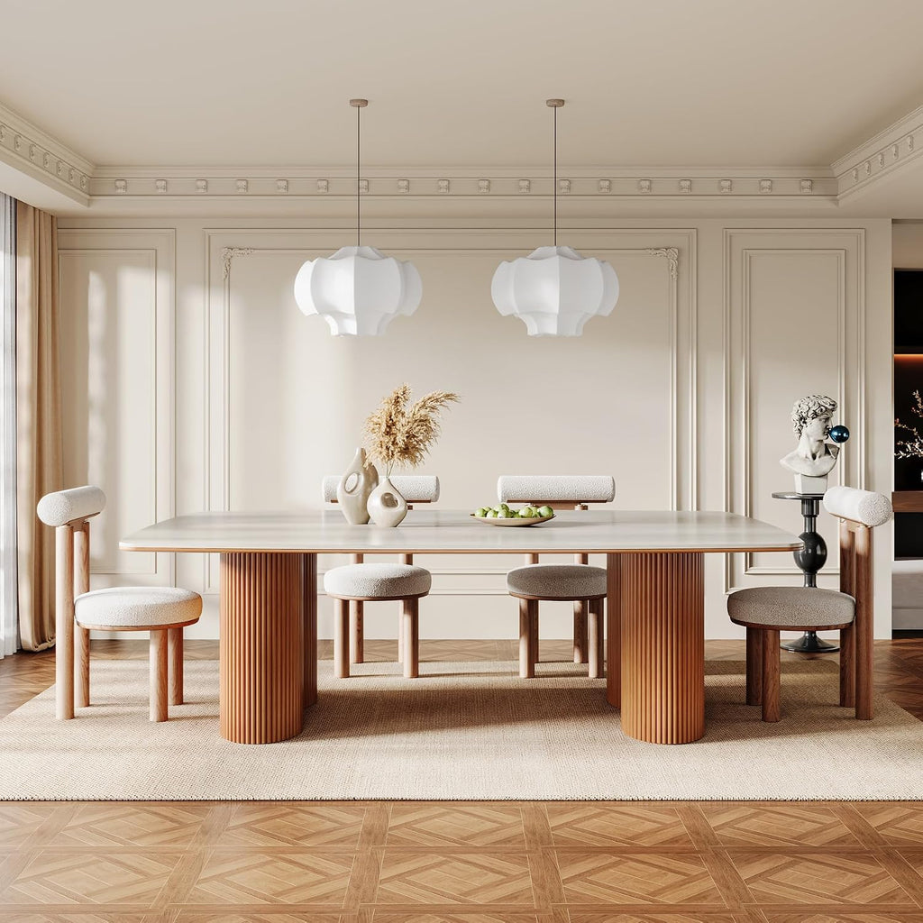 Tribesigns 78.7' Sintered Stone Dining Table for 8-10，Luxury Rectangular Kitchen Table with Solid Wood Legs, Mid-Century Dining Room Table for Living Room