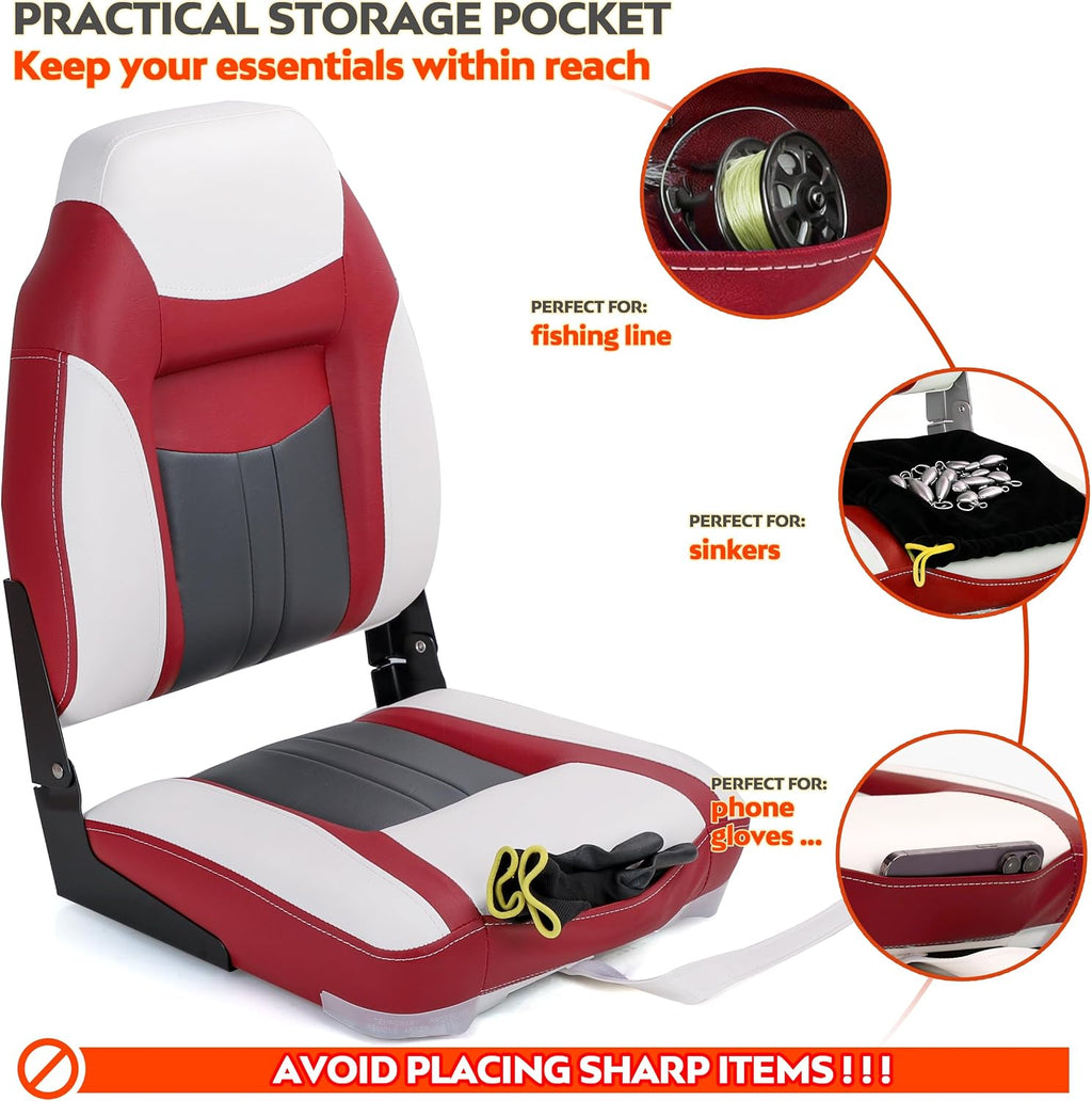 NORTHCAPTAIN S1 Deluxe A Pair of Marine High Back/Low Back Folding Fishing Boat Seat for Fishing, Bass/Jon/Pontoon Boat Chairs, 4 Mounting Screws Included
