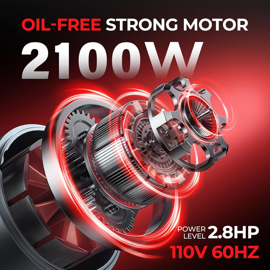 14 Gallon Ultra Quiet Air Compressor with Two Quick Couplers, 2.8HP MAX 115PSI Oil-Free Air Compressor Steel Tanks, 70dB Air Compressor with Wheels for Spray Painting, Auto Repair, Woodwork Nailing
