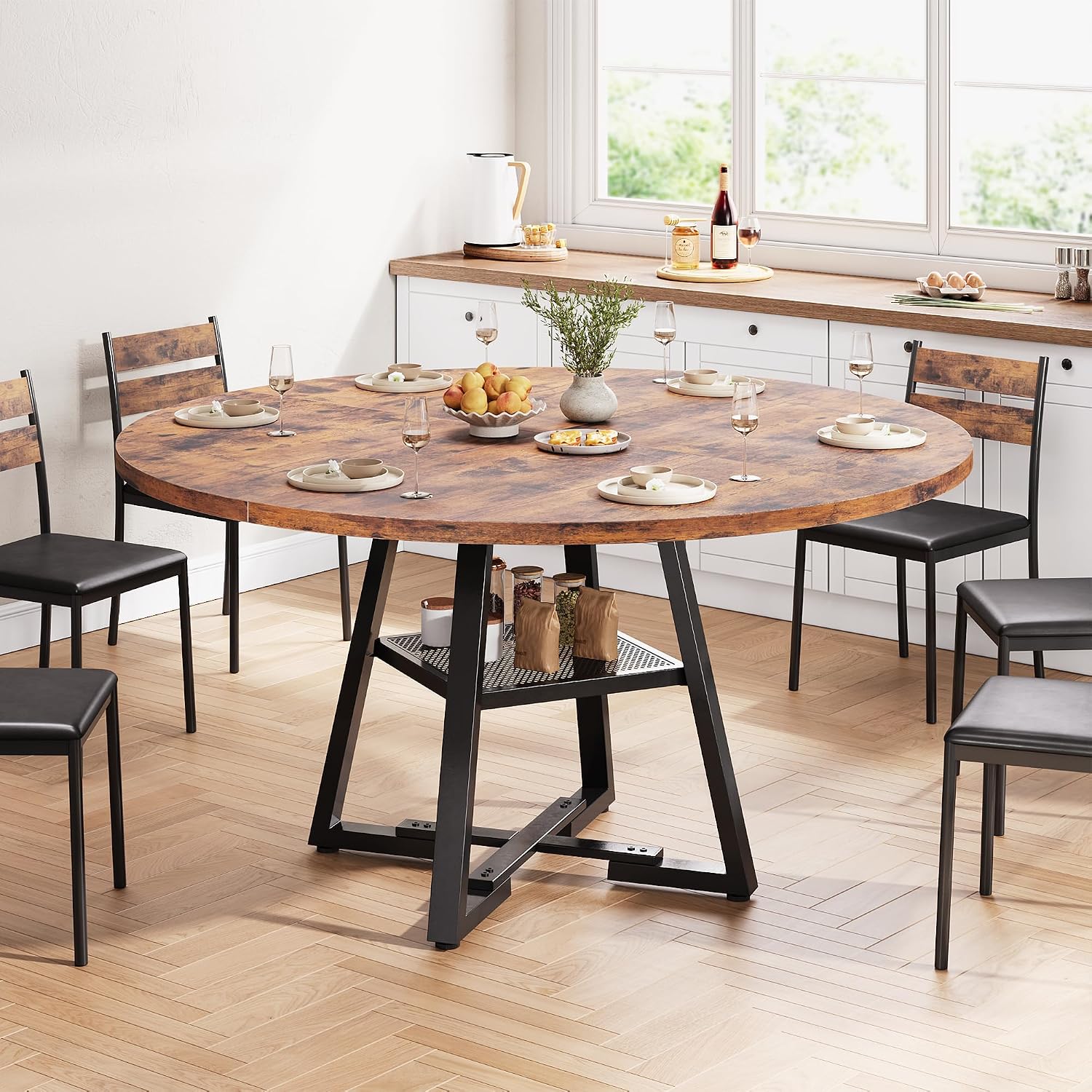 Jocoevol 51'' Round Dining Table for 6,Kitchen Dining Room Circle Dinner Pedestal Table,Space Saving Wood Kitchen & Dining Room Furniture (Vintage, 51In)