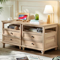 Joaxswe Farmhouse Nightstand Set of 2 with Charging Station, 24' Wide End Table with 2 Drawers,Natural Dresser for Bedroom,Bed Side Table Chest of Drawers Cabinet, Night Stand for Living Room