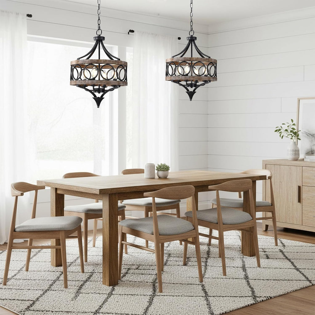 15.7' Farmhouse Chandeliers for Dining Room 4-Light Raindrop Solid Wood Antique Pendant Chandelier French Country Light Fixture for Living Room Bedroom Foyer Kitchen Island Entryway
