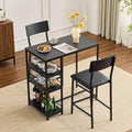VINGLI Dining Table Set for 2, Kitchen Breakfast Counter Height Small 3 Piece Bar Table and Chairs Set with Storage, Black