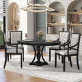 LUMISOL Round Dining Table Set for 4, 5-Piece Extendable Kitchen Table Set with 4 Upholstered Chairs, Farmhouse Table and Chairs Set for Kitchen, Dining Room, Living Room, Black+Beige