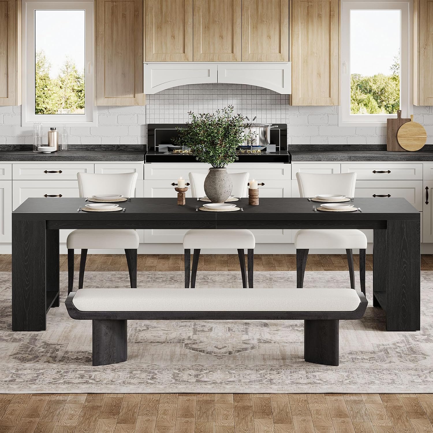 Tribesigns 86.61-Inch Dining Table for 6-8 People, Narrow Long Modern Kitchen Table with Pedestal Base, Farmhouse Extra Long Rectangular Dining Room Furniture, 27.56 x 86.61 x 29.53 Inches, Black