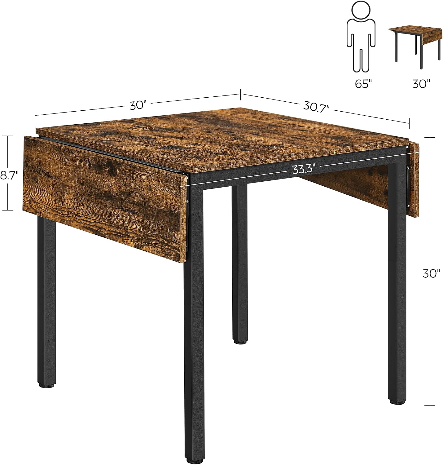 VASAGLE Extendable Dining Set, Dining Table with 4 Chairs, for Kitchen, 33.3-47.3 Inches Wide, Steel Frame, Rustic Brown and Ink Black LDC092B01V1-02