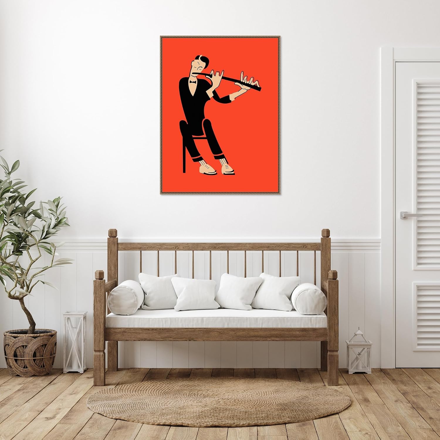 Amanti Art Framed Canvas Wall Art 42x32 The Flute by Mark Rogan, Framed Wall Art Canvas, Music Artwork, Traditional Decor, Oversize Poster Painting for Living Room, Bedroom, Bathroom, Kitchen, Office