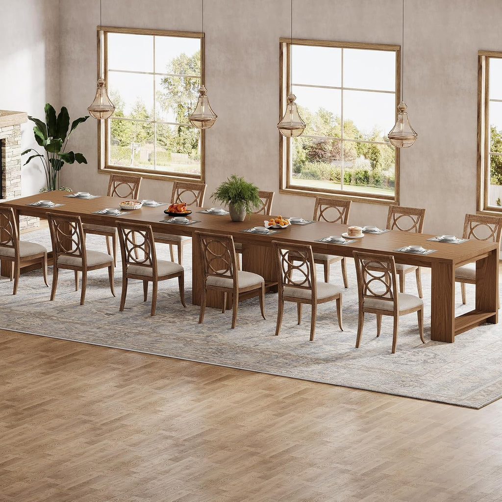 Tribesigns 86.61-Inch Dining Table for 6-8 People, Narrow Long Modern Kitchen Table with Pedestal Base, Farmhouse Extra Long Rectangular Dining Room Furniture, 27.56 x 86.61 x 29.53 Inches, Brown