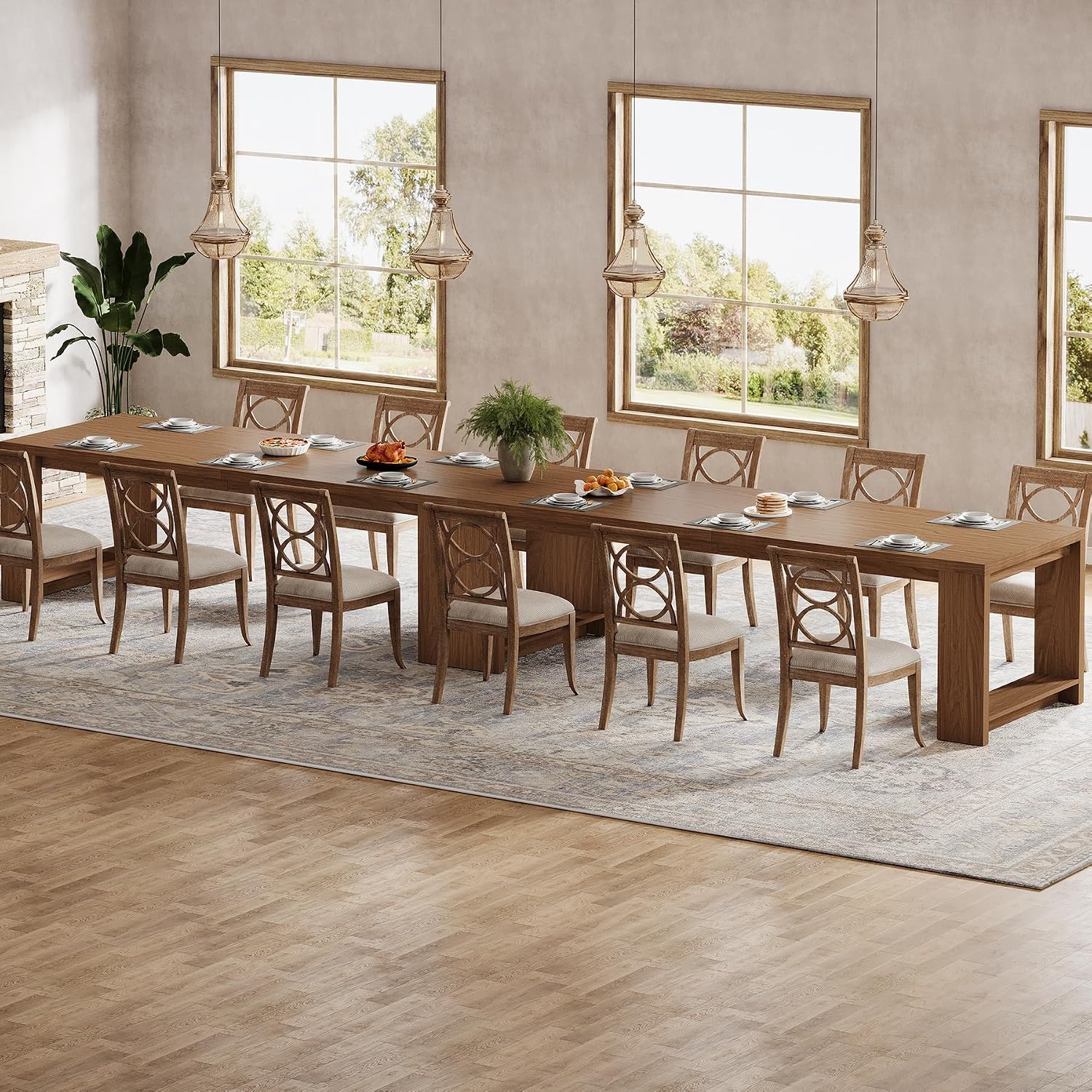 Tribesigns 86.61-Inch Dining Table for 6-8 People, Narrow Long Modern Kitchen Table with Pedestal Base, Farmhouse Extra Long Rectangular Dining Room Furniture, 27.56 x 86.61 x 29.53 Inches, Brown
