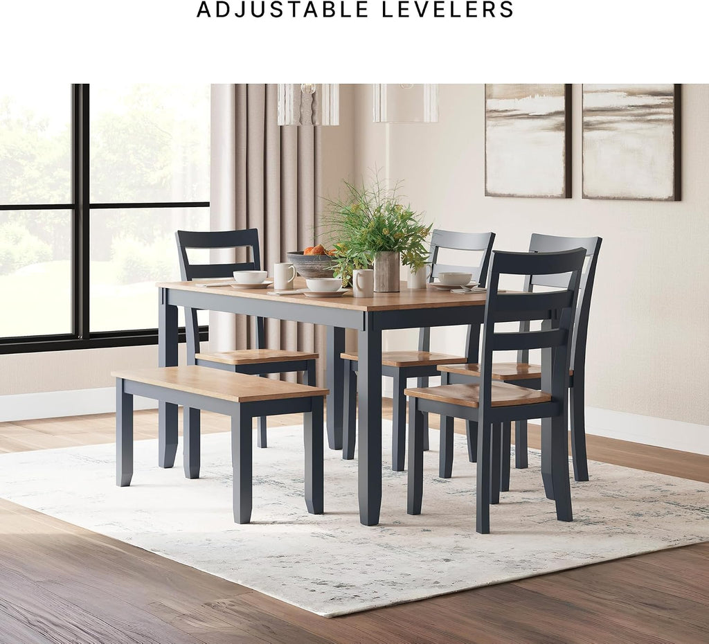 Signature Design by Ashley Gesthaven Casual Dining Room Table Set with 4 Chairs and Bench, Set of 6, Mango Wood, 30.25' Table Height, Blue & Light Brown