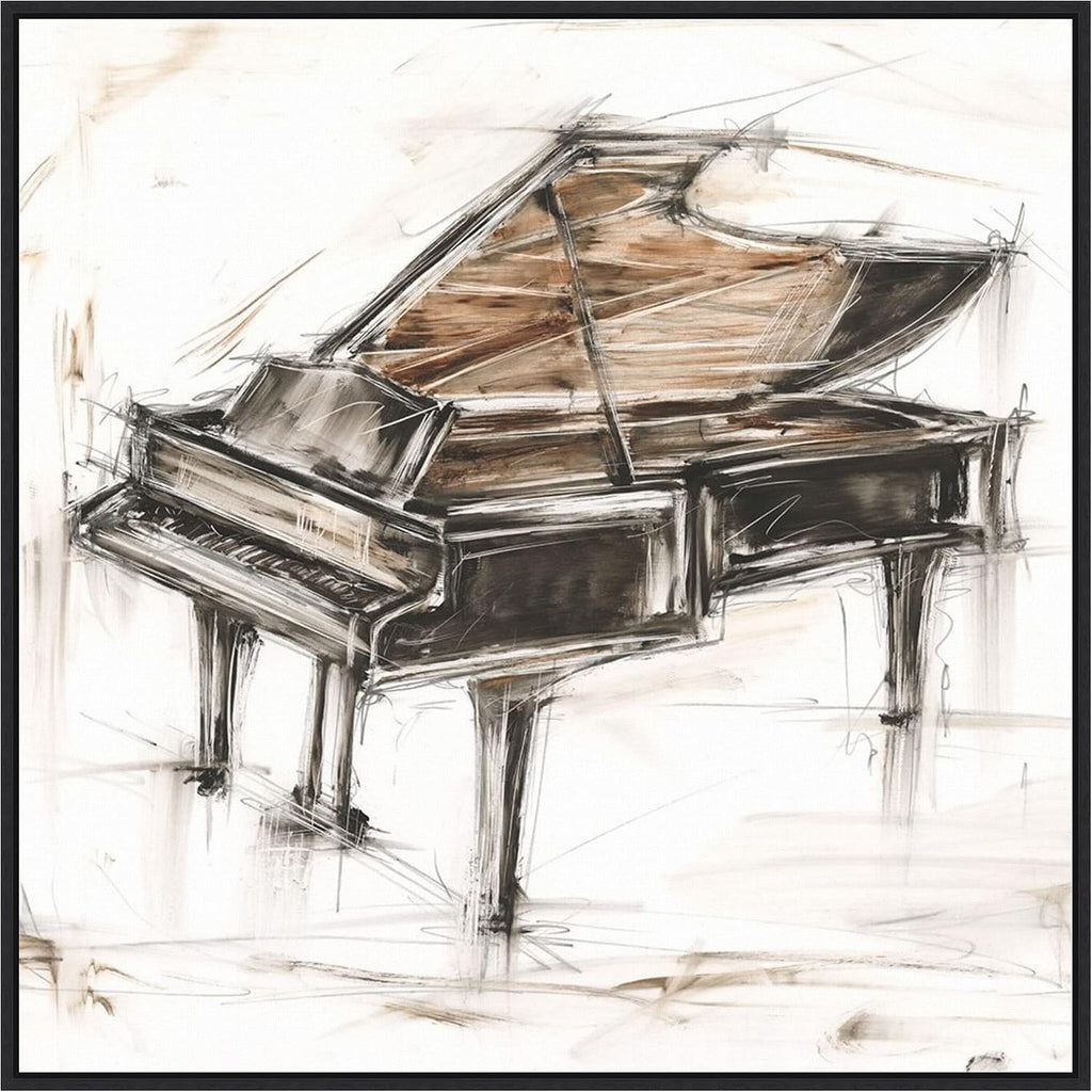 Amanti Art Framed Canvas Wall Art 30x30 Grand Piano Study by Ethan Harper, Framed Wall Art Canvas, Music Artwork, Modern Decor, Large Poster Painting for Living Room, Bedroom, Bathroom, Kitchen,