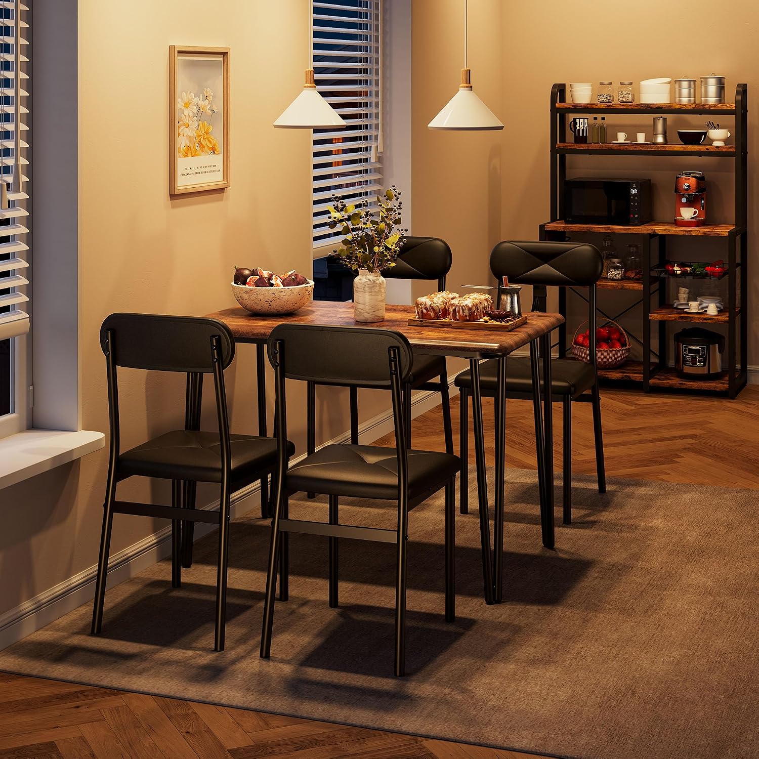 IDEALHOUSE Dining Table Set for 4, Kitchen Table with Upholstered Chairs for Kitchen Room and Small Spaces (Retro, Table with 4 Upholstered Chairs)