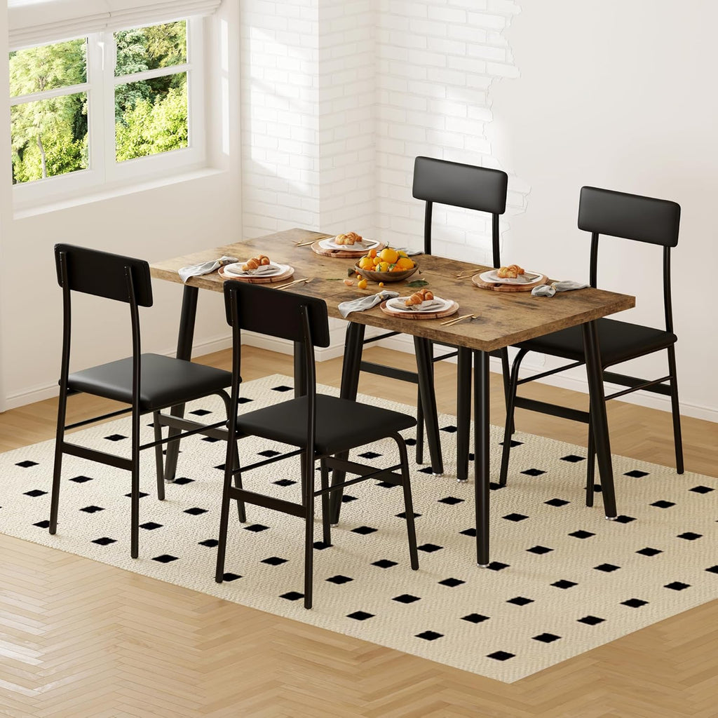 IDEALHOUSE Small Dining Table Set for 2, 3 Piece Kitchen Table Set with 2 Upholstered Chairs, Breakfast Table for Samll Space, Dining Room, Apartment, Restaurant, Rustic Brown