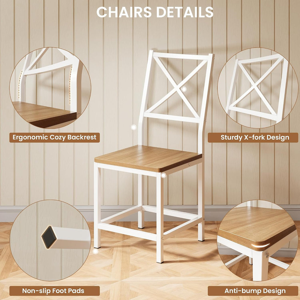 IRONCK Dining Table Set for 4, Round Kitchen Table and 4 Stool Chair for Dining Room, 44.5inch Drop Leaf Desk, Small Space Saving, Natural Wood