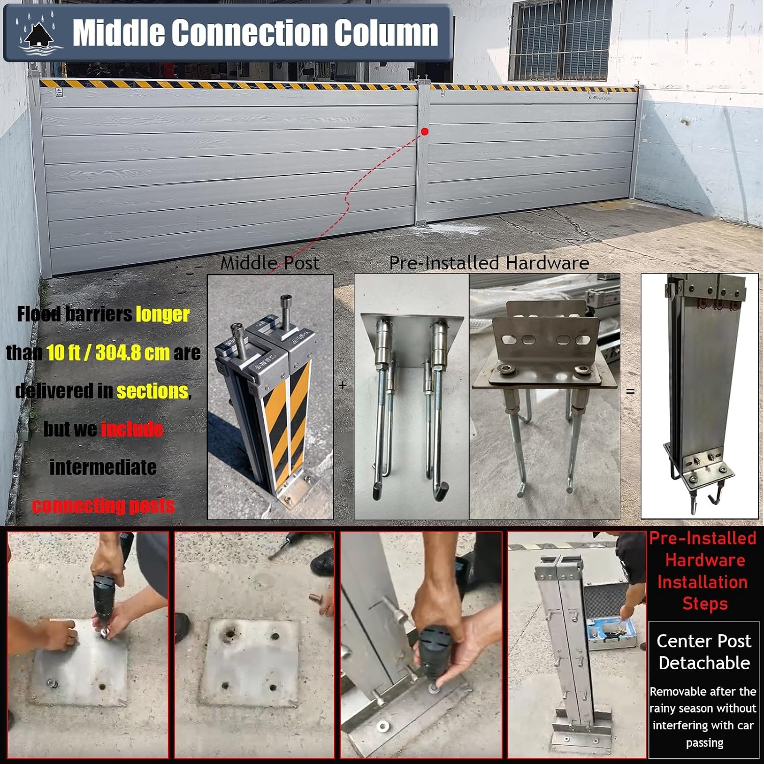 LXLZYXSF Custom Removable Water Blocker for Flooding, Flood Prevention Barrier Heavy Duty Aluminum Reusable, Doorways Flood Defense Panels Modular Units
