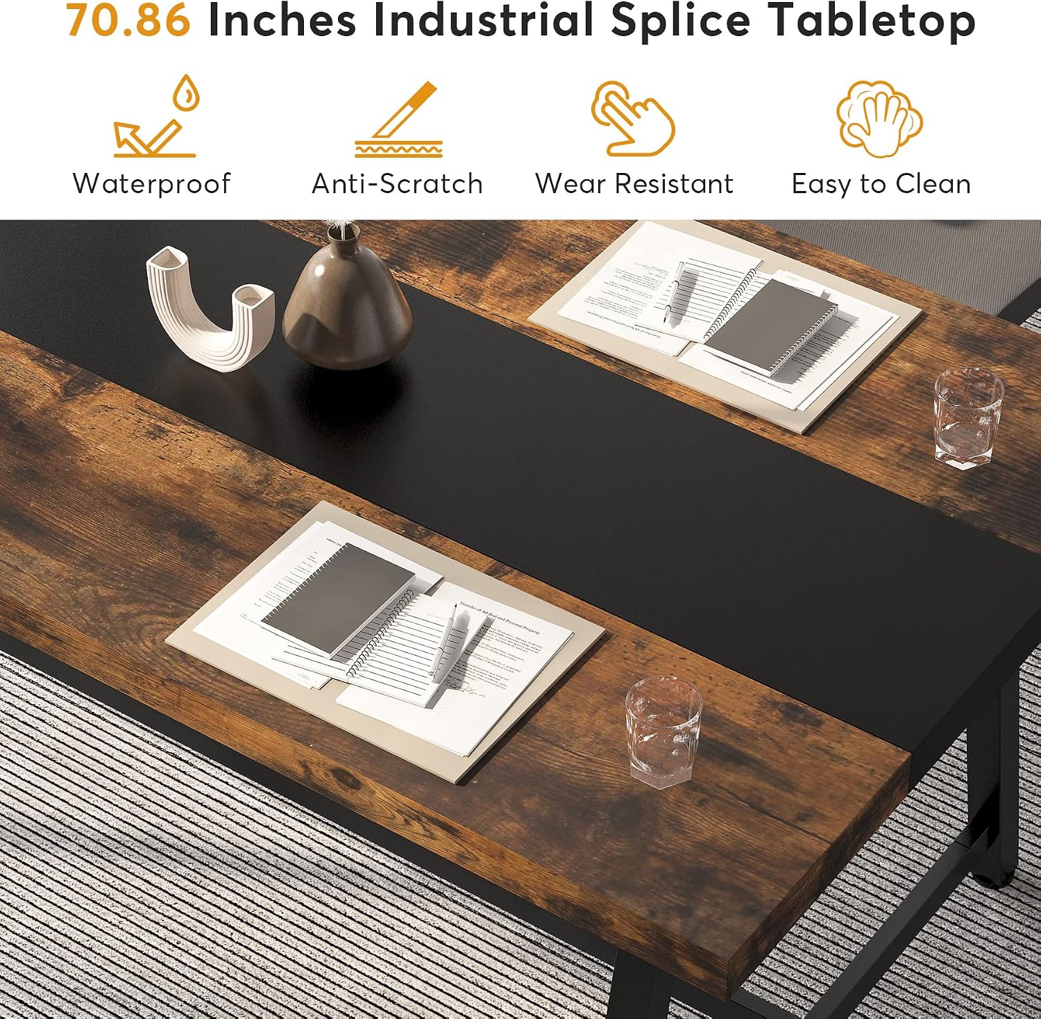 Tribesigns Dining Table for 8 People, 70.87-inch Rectangular Wood Kitchen Table with Strong Metal Frame, Industrial Large Long Dining Room Table for Big Family (Rustic Brown)