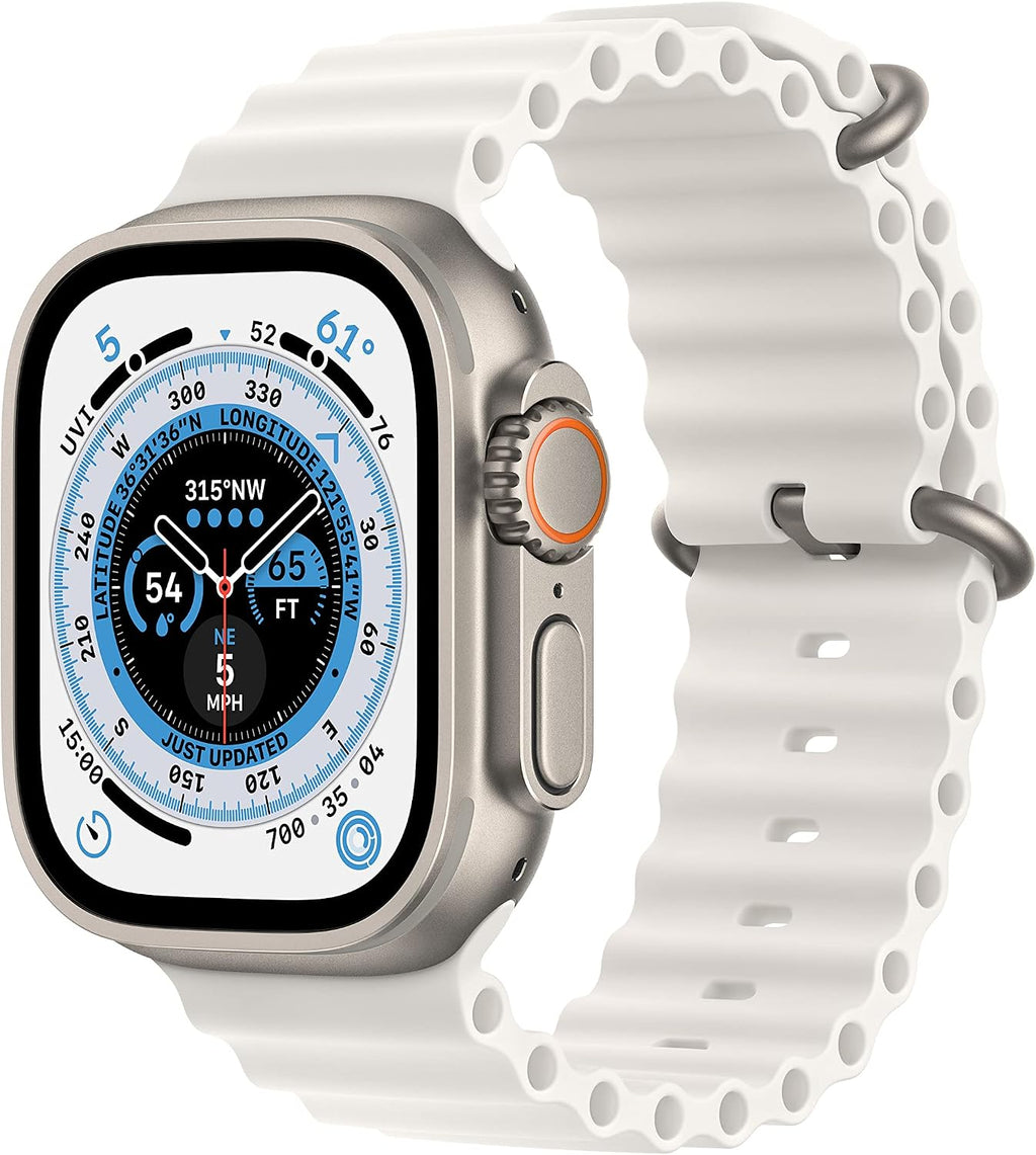 Apple Watch Ultra [GPS + Cellular 49mm] Titanium Case with White Ocean Band, One Size (Renewed Premium)