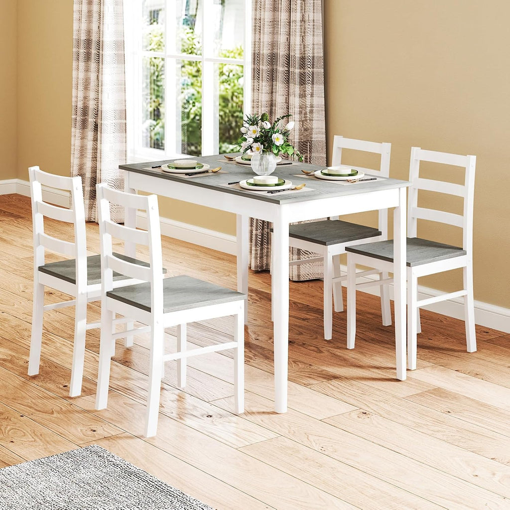 NAFORT 5 Piece Dining Table Set for 4, Farmhouse Solid Wood Kitchen Table Chairs Set of 4, Mid-Century Modern Dinette Set w/Rubber Wood Legs, Dining Room Table and 4 Chairs for Kitchen