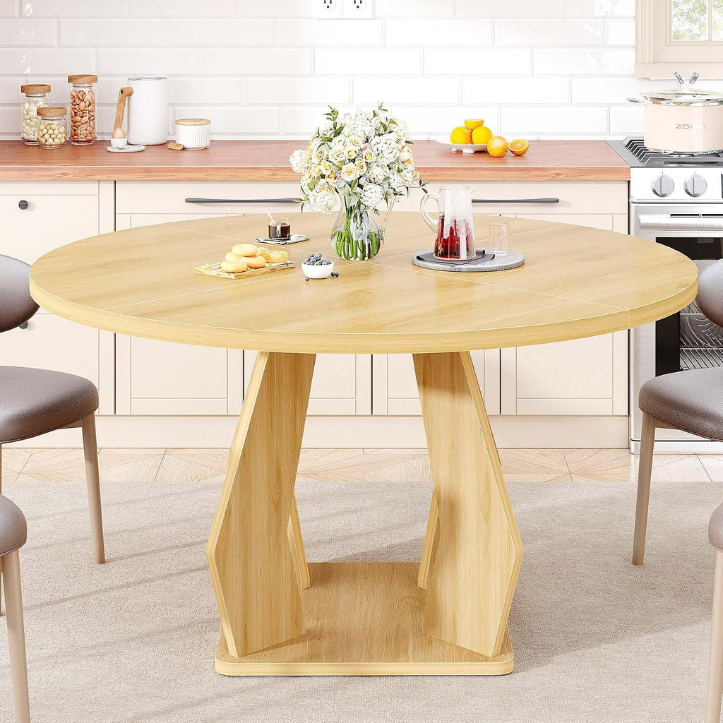 IBF Round Dining Table for 4-6 People,47 Inches Dining Room Table with Wooden Pedestal Base,Circle Dining Room Table for Kitchen,Office,Apartment,Living Room,Oak