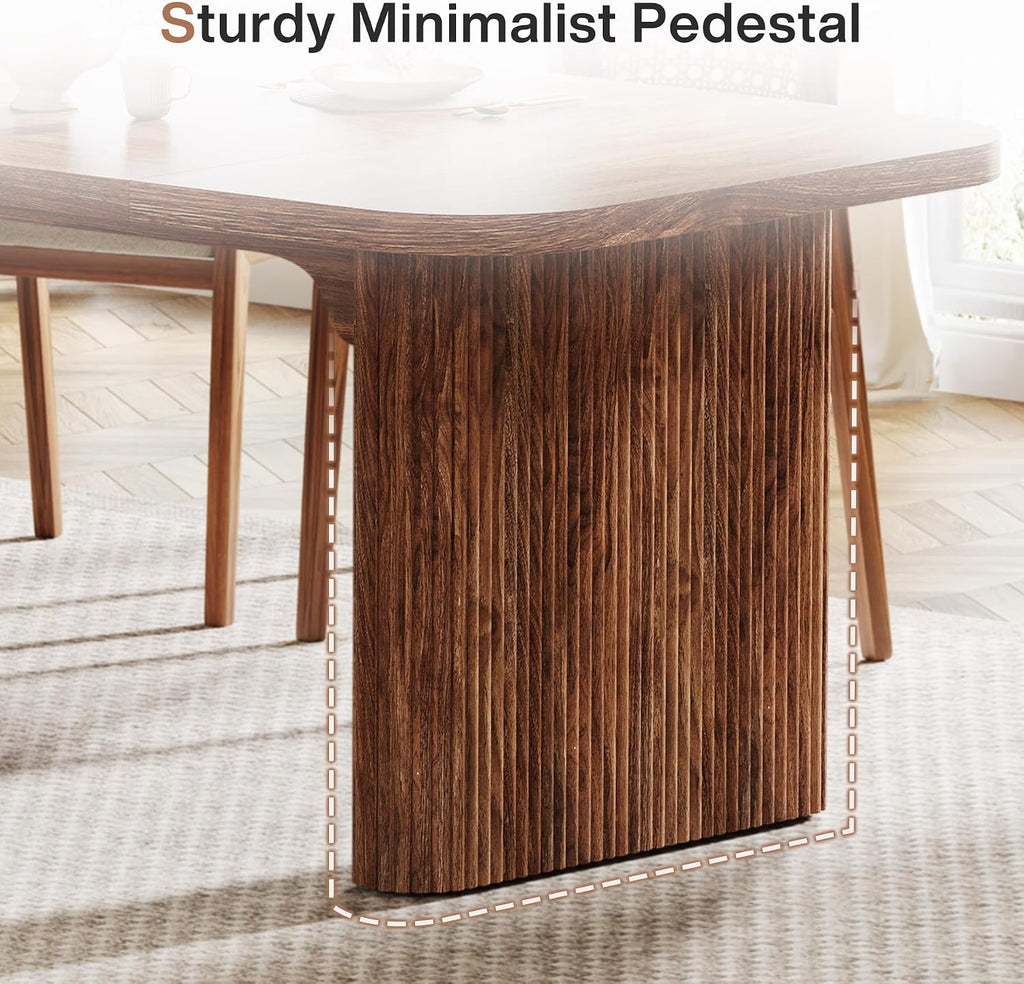 Tribesigns Modern Dining Table for 6 People, 62-Inch Dark Brown Kitchen Table with Double Robust Pedestal, Long Rectangle Wood Dinner Table for Dining Room