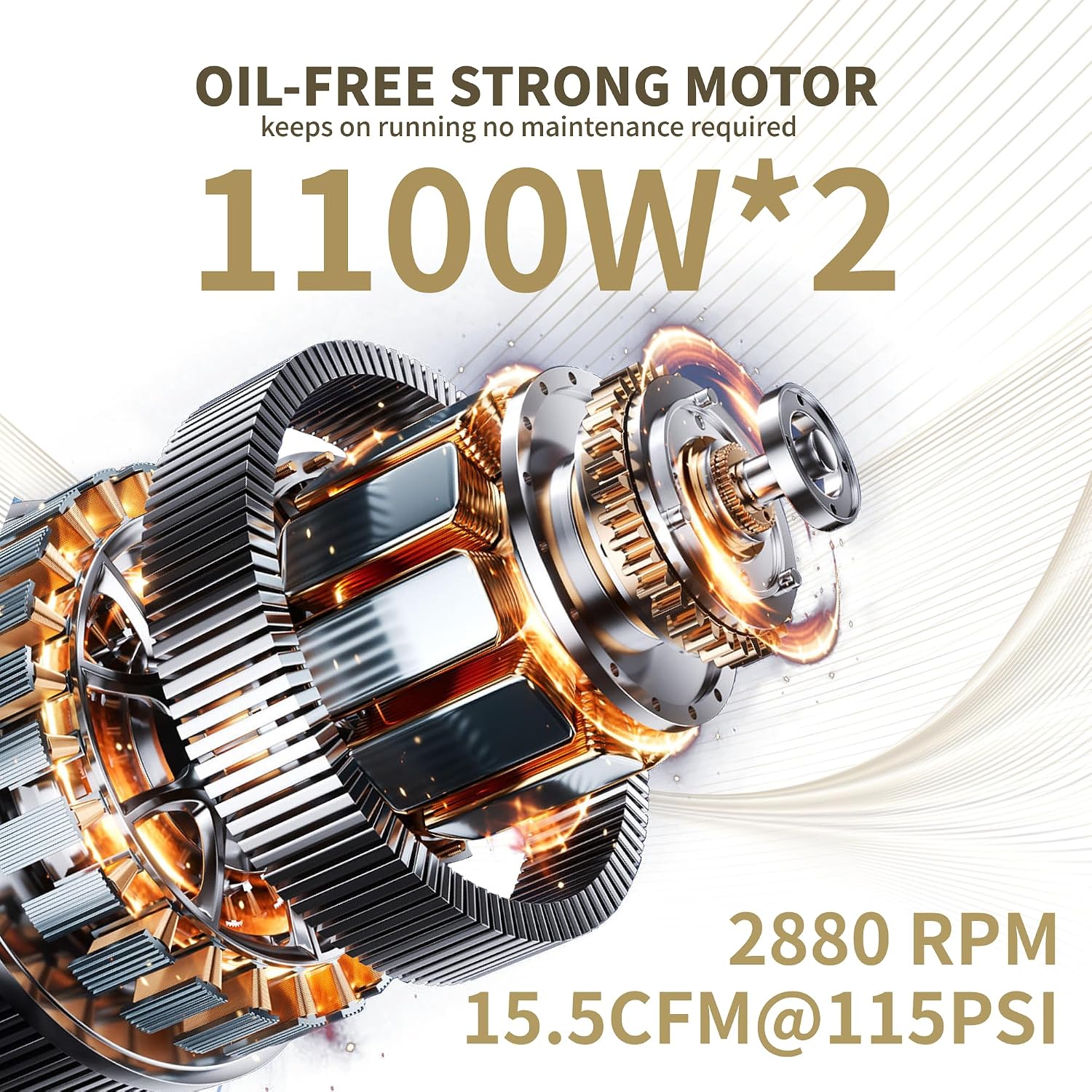 MZB 13.2 Gallon Ultra Quiet Air Compressor 110V/60Hz 1.5HP*2 14.83CFM, MAX 115PSI Steel Tanks Oil-Free 70DB Noise Level Air Compressor with Wheels for Spray Painting, Auto Repair, Carpentry Decoration