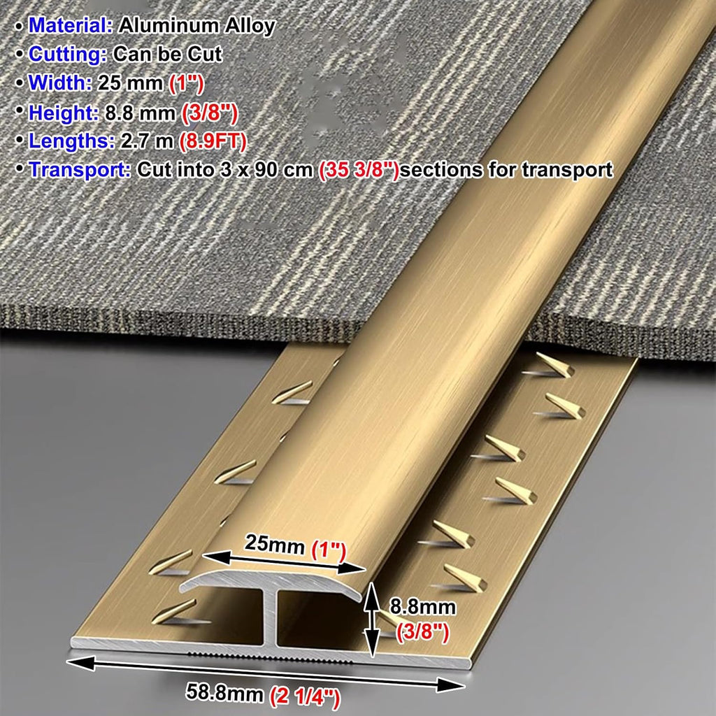 Floor Transition Strip Carpet Transition Tack Strip for Thresholds Edge Trim, Teeth Molding Thresholds Flap Bar for Doorways, Decorative Transitions Ramps Trim for Exterior(Gold)