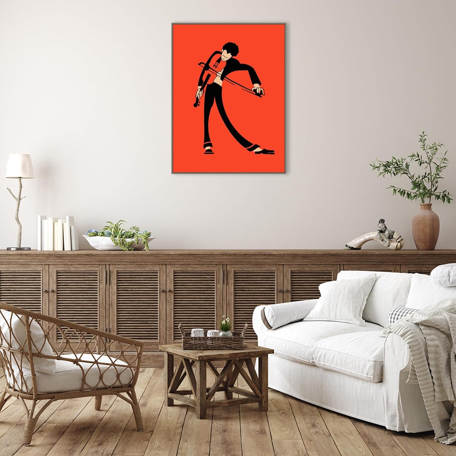 Amanti Art Framed Canvas Wall Art 42x32 The Violin by Mark Rogan, Framed Wall Art Canvas, Music Artwork, Country Rustic Decor, Oversize Poster Painting for Living Room, Bedroom, Bathroom, Kitchen,