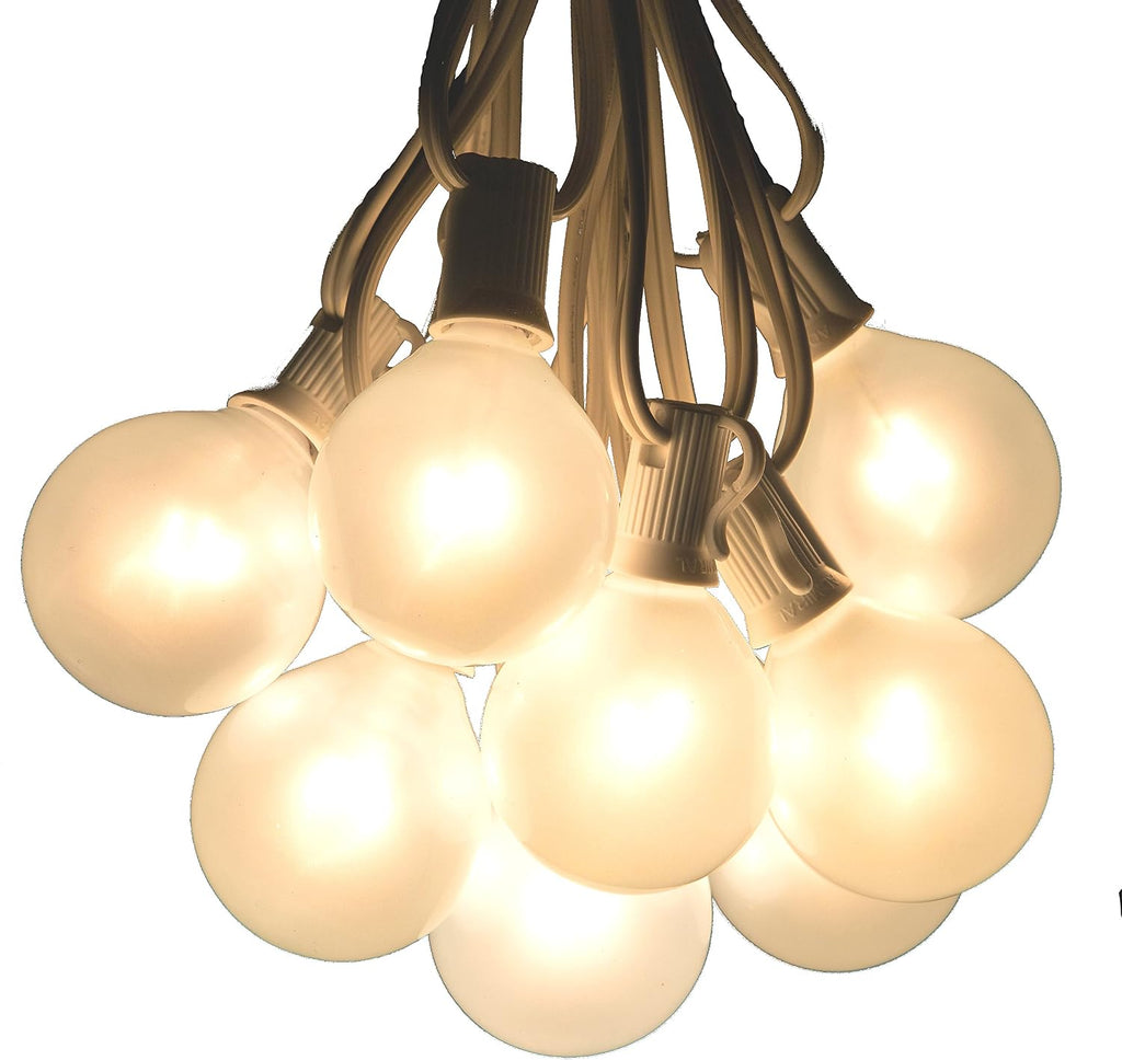 Hometown Evolution, Inc. 100 Foot Outdoor Globe Patio String Lights - Set of 100 G50 White Pearl 2 Inch Bulbs with White Cord