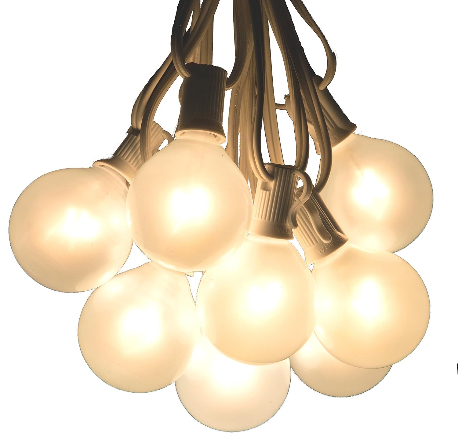 Hometown Evolution, Inc. 100 Foot Outdoor Globe Patio String Lights - Set of 100 G50 White Pearl 2 Inch Bulbs with White Cord