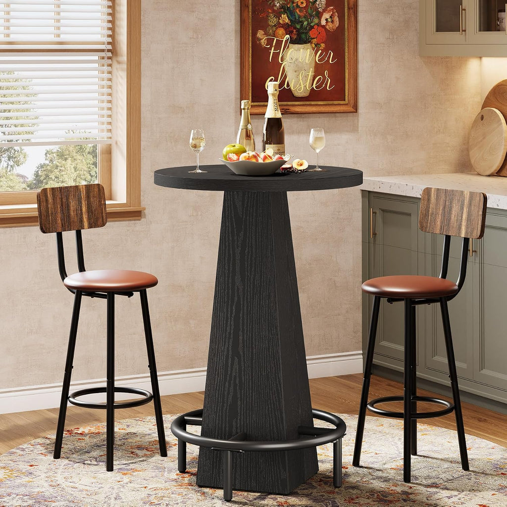 Tribesigns Bar Table, 37.4' High Round Pub Table for Small Bars, Dining Room, Kitchen, Black (Only Table)