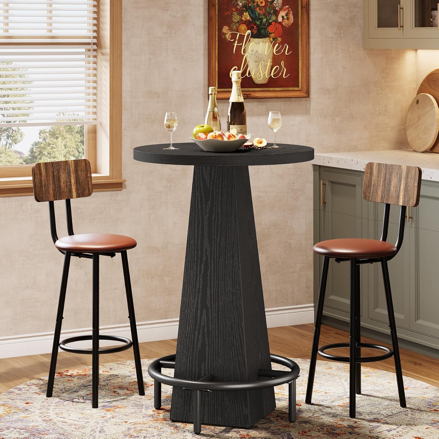 Tribesigns Bar Table Set of 2, 37.4' High Round Pub Table for Small Bars, Dining Room, Kitchen, Black (Only Table)