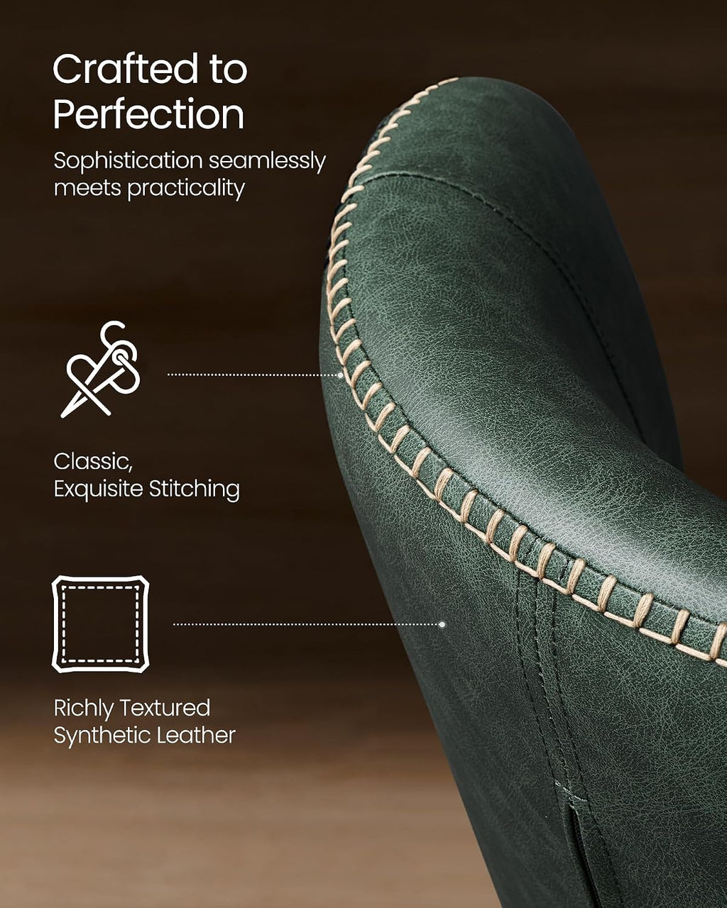 VASAGLE EKHO Collection - Dining Chairs Set of 2, Upholstered Kitchen Chairs, Comfortable Seat, Synthetic Leather with Stitching, Mid-Century Modern, Easy Assembly, Living Room Lounge, Forest Green