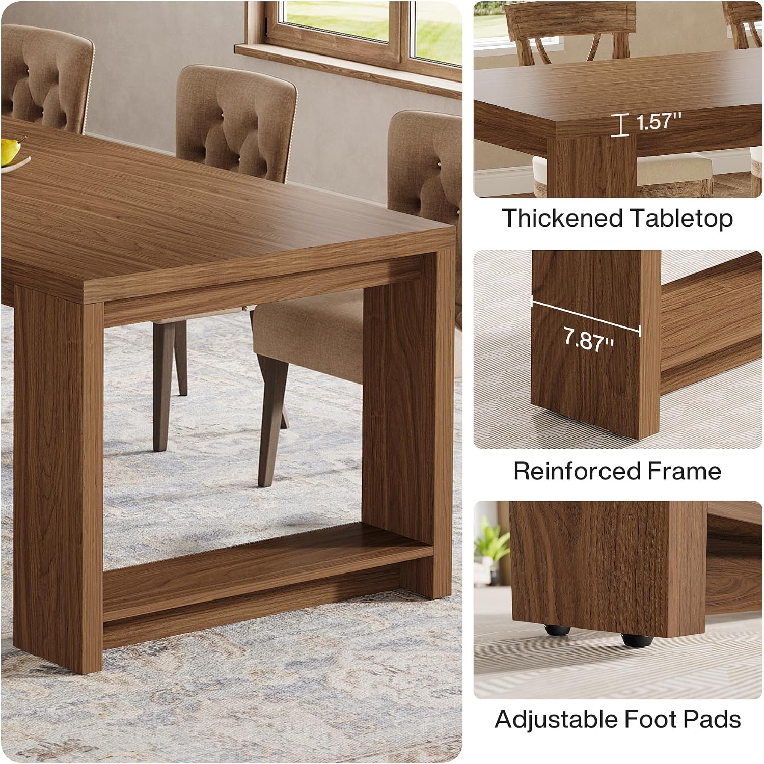 Tribesigns 86.61-Inch Dining Table for 6-8 People, Narrow Long Modern Kitchen Table with Pedestal Base, Farmhouse Extra Long Rectangular Dining Room Furniture, 27.56 x 86.61 x 29.53 Inches, Brown
