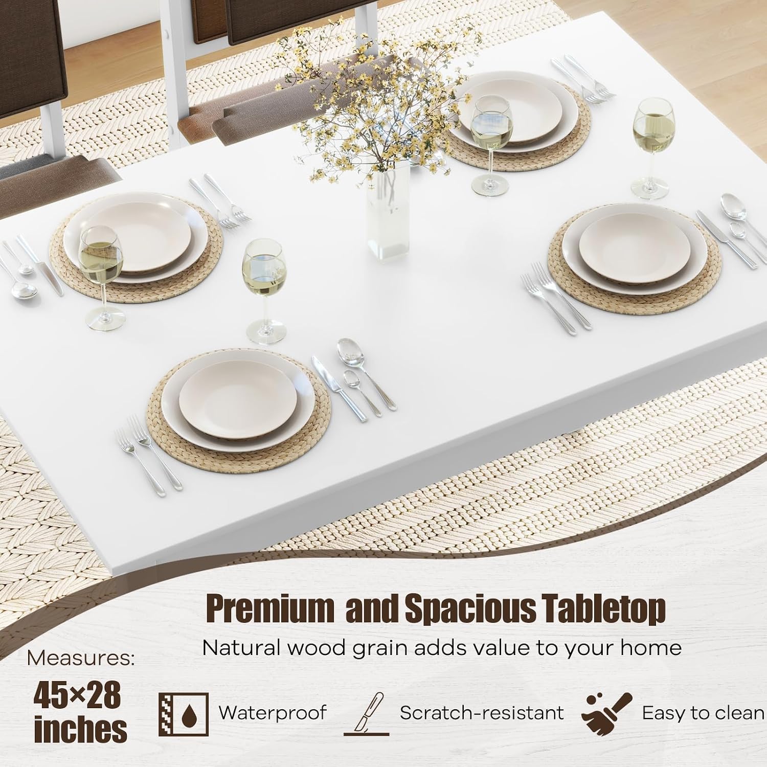 NAFORT Dining Table Set for 4, Farmhouse Kitchen Table and Chairs Set of 4, Mid-Century Modern Rectangular Dining Room Table with Cushion Padded Seat, Solid Wood Dining Set Kitchen Furniture