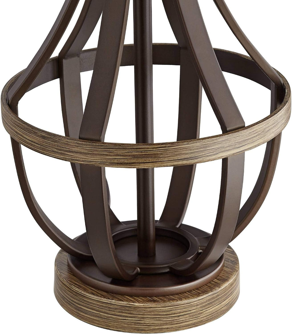 Franklin Iron Works Louanne Industrial Rustic Farmhouse Table Lamp 29' Tall Oil Rubbed Bronze Brown Metal Burlap Linen Drum Shade for Bedroom Living Room House Home Bedside Nightstand Office Family