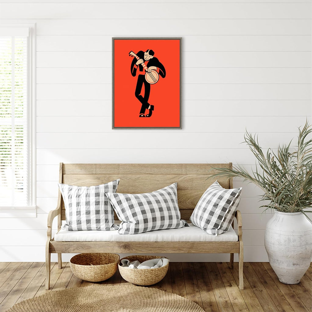 Amanti Art Framed Canvas Wall Art 30x23 The Banjo by Mark Rogan, Framed Wall Art Canvas, Music Artwork, Country Rustic Decor, Large Poster Painting for Living Room, Bedroom, Bathroom, Kitchen, Office