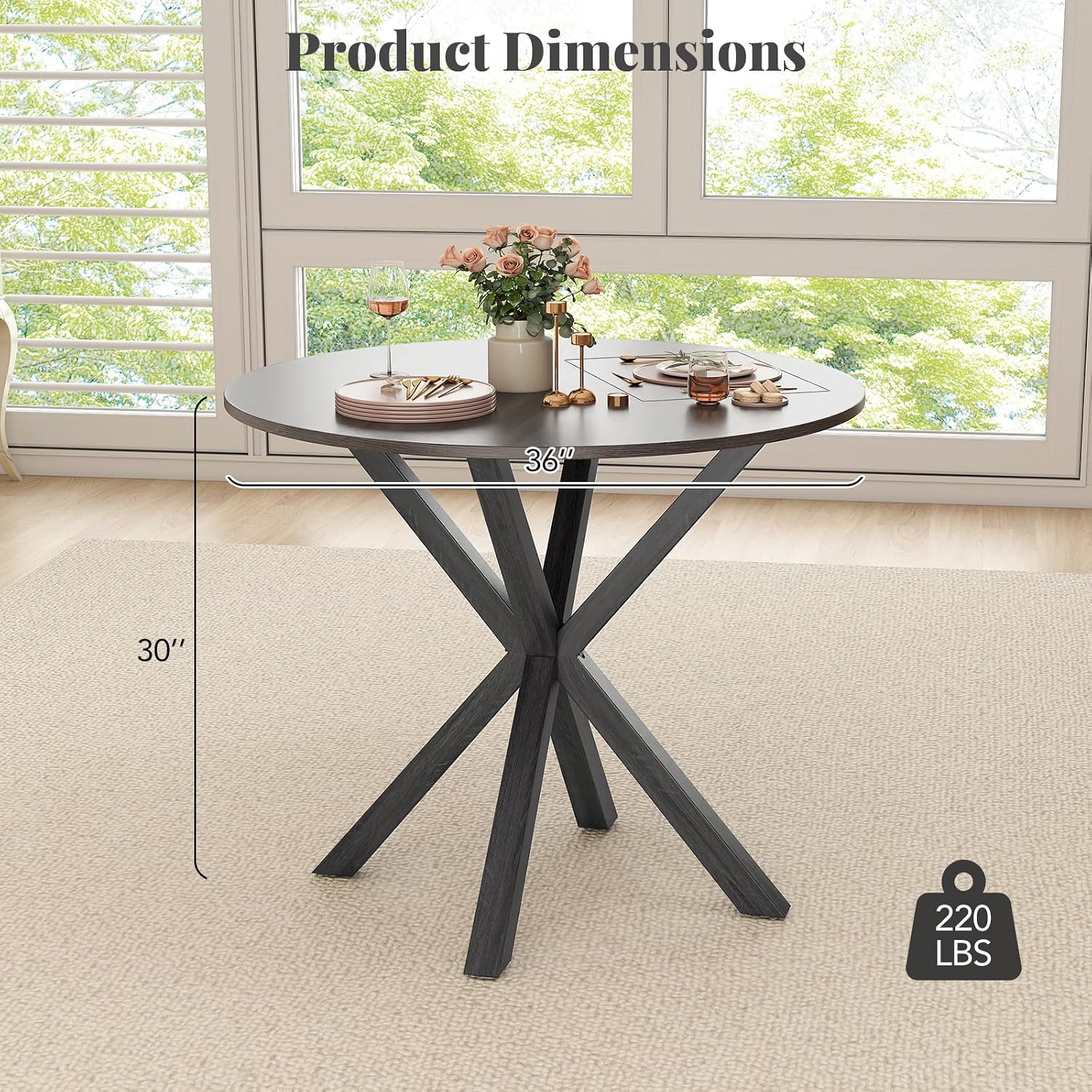 Giantex 36' Round Dining Table for 4, Farmhouse Kitchen Table with Rubber Wood Legs, Adjustable Foot Pads, Dining Room Tables for Dinette, Small Space, Dinner, Living Room, Restaurant