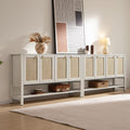 SICOTAS Rattan Sideboard Buffet Cabinet with Open Storage - Large Storage Cabinet with 4-Doors and Adjustable Shelves, Boho Credenza Coffee Bar Cabinets Buffet Table Console Table for Kitchen,Hallway