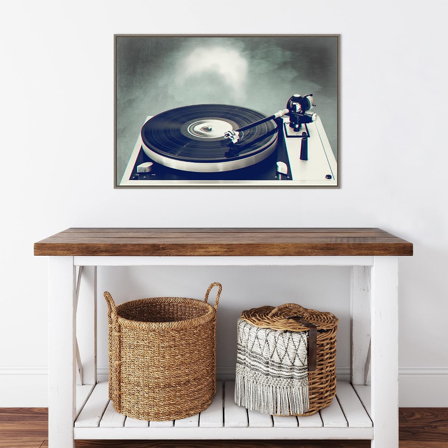 Amanti Art Framed Canvas Wall Art 23x33 Retro Record Player by Dirk Wustenhagen, Framed Wall Art Canvas, Music Artwork, Country Rustic Decor, Large Poster Painting for Living Room, Bedroom, Bathroom,