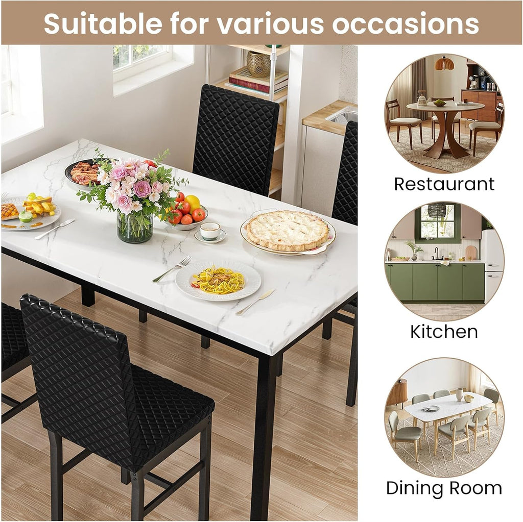 Hooseng Kitchen Table Set 5 Piece Dining Room Table Set Marble Dining Table 4 Chair Dining Table Set for Kitchen Living Room Breakfast Small Spaces (White & Black)