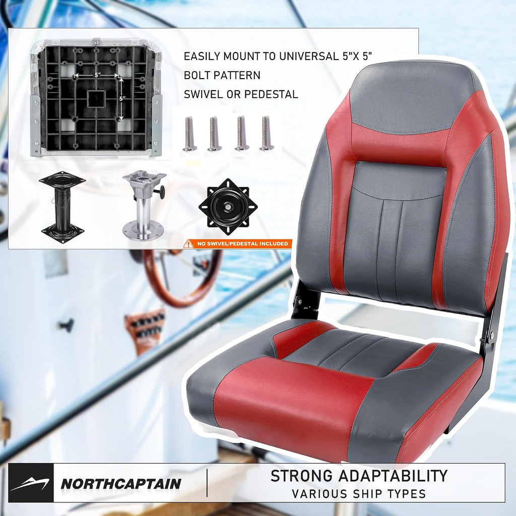 NORTHCAPTAIN S1 Deluxe A Pair of Marine High Back/Low Back Folding Fishing Boat Seat for Fishing, Bass/Jon/Pontoon Boat Chairs, 4 Mounting Screws Included