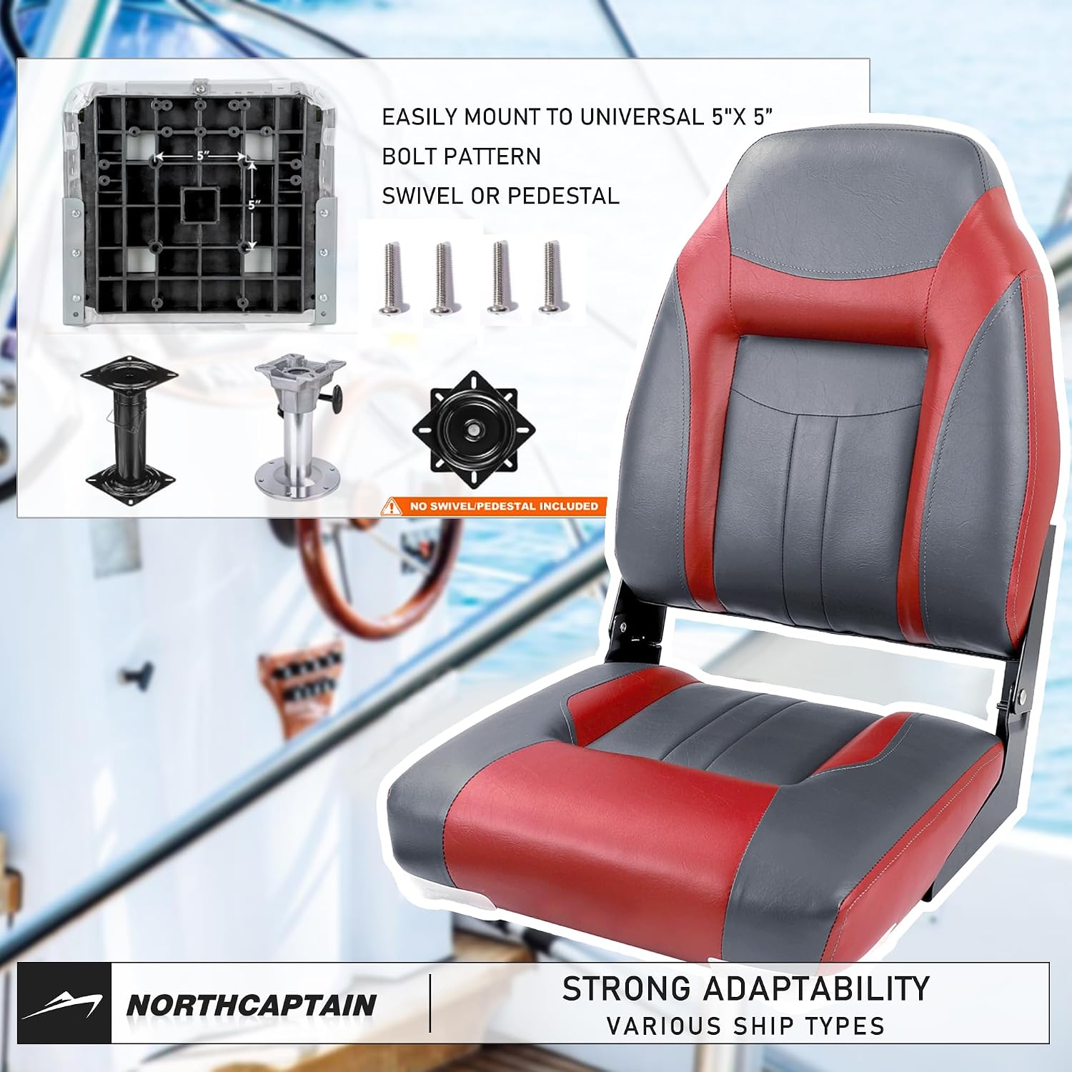 NORTHCAPTAIN S1 Deluxe A Pair of Marine High Back/Low Back Folding Fishing Boat Seat for Fishing, Bass/Jon/Pontoon Boat Chairs, 4 Mounting Screws Included
