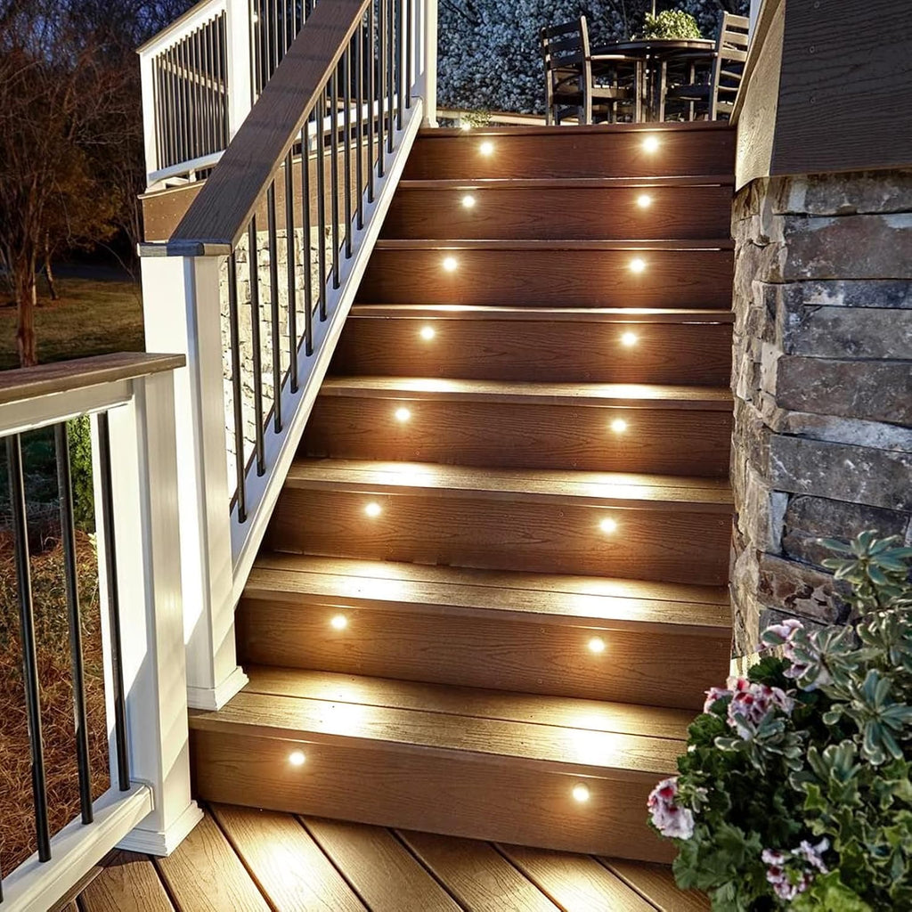 Recessed LED Step Light 1W 10Packs Mini Deck Lights, 12V-24V DC Low Voltage Warm White LED In Ground Light IP67 Waterproof Stair Lighting for Landscape Garden Lawn Yard Patio Steps, 3000K