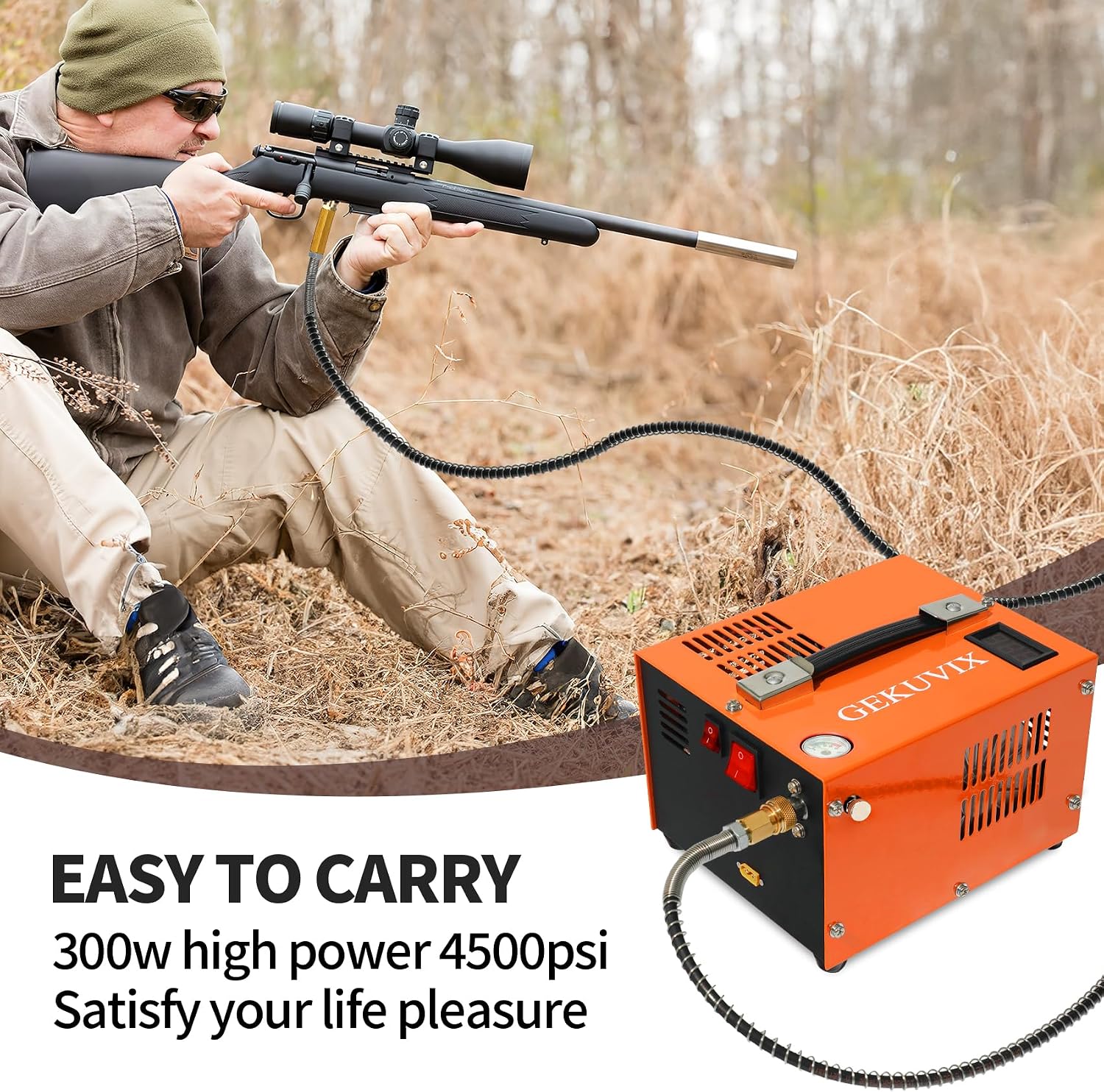 Portable PCP Air Compressor, 4500PSI/30MPa Water & Oil-Free,12V DC/110V AC Dual Power with Power Converter, Built-in Cooling Fan, High Pressure Air Pump for Airguns, Paintball Tank