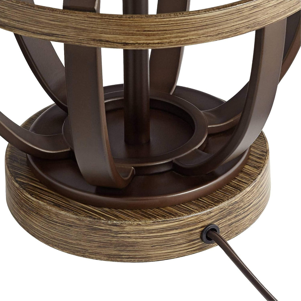 Franklin Iron Works Louanne Industrial Rustic Farmhouse Table Lamp 29' Tall Oil Rubbed Bronze Brown Metal Burlap Linen Drum Shade for Bedroom Living Room House Home Bedside Nightstand Office Family