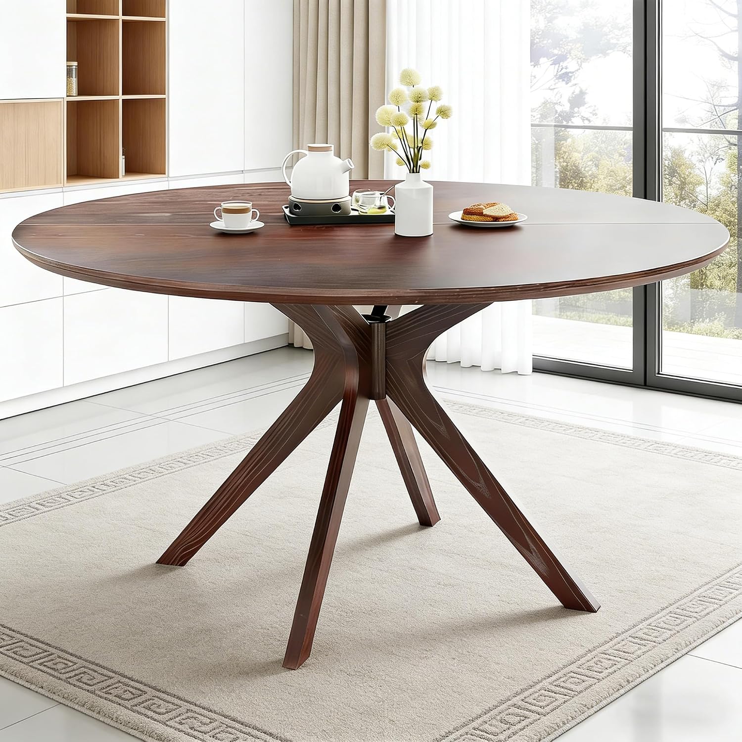 Bellemave Round Dining Table for 4-6, Solid Wood 47' Kitchen Table with Intersecting Pedestal Base, for Kitchen, Dining Room, Living Room (Walnut)