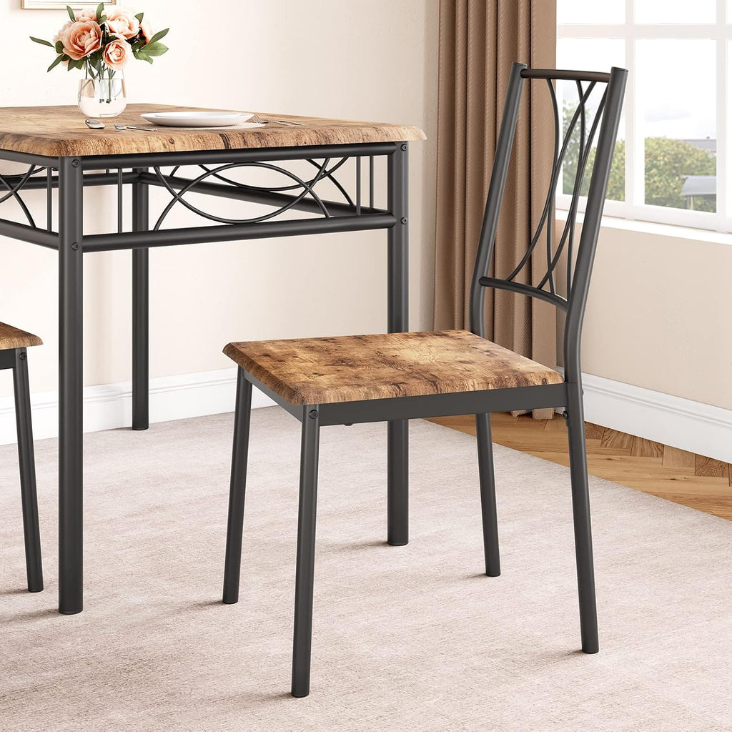 Garvee 5-Piece Wood Dining Table Set for 4, Rectangular Kitchen Table Set with 4 Chairs, Space-Saving Dining Table Set for Apartment, Studio, Kitchen, Small Space, Brown
