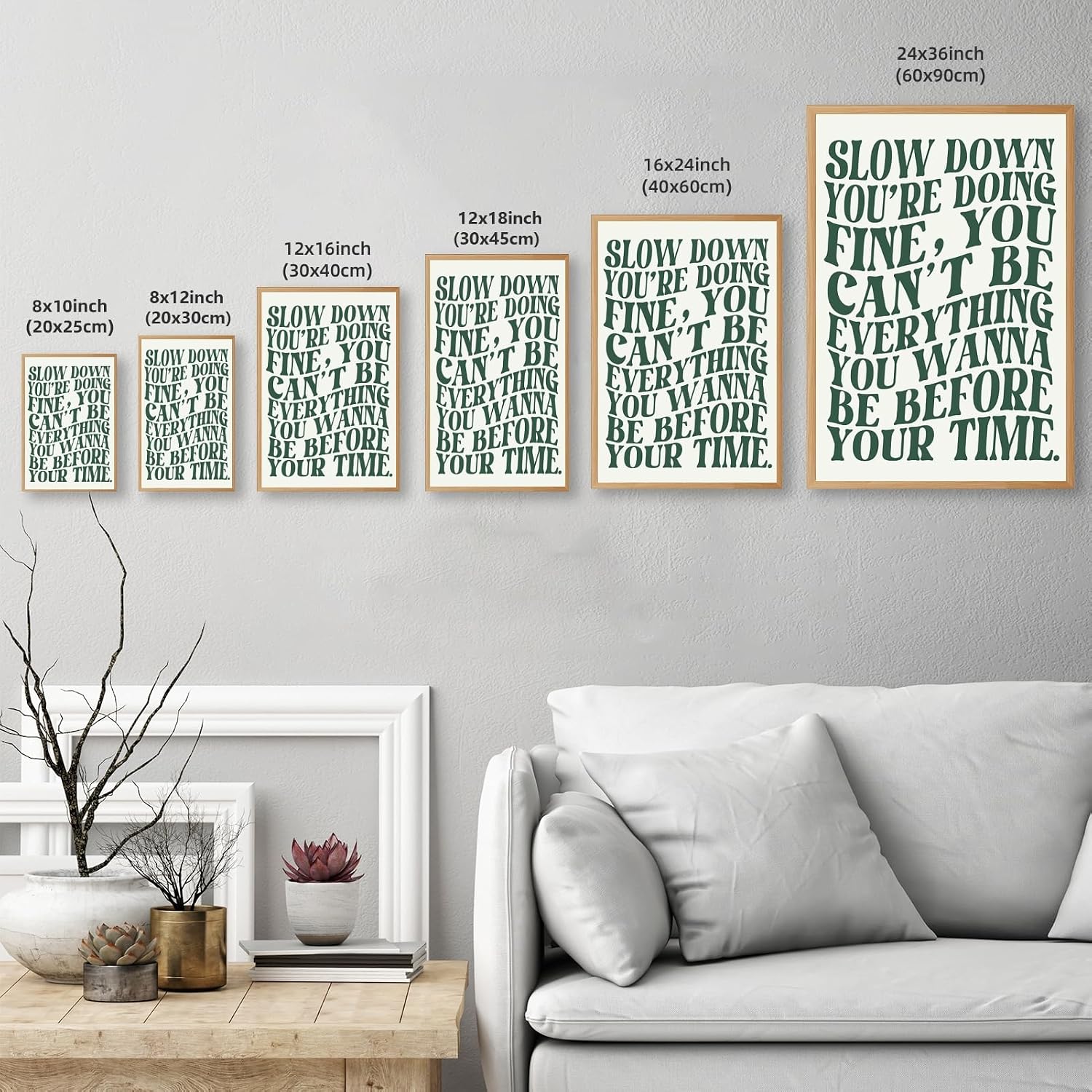 Slow Down Youre Doing Fine Music Posters Green Wall Art Canvas Print Daily Reminder Positive Affirmations Song Lyric Poster Trendy Inspirational Quote Decor for Bedroom Dorm 24x36inch Wooden frame