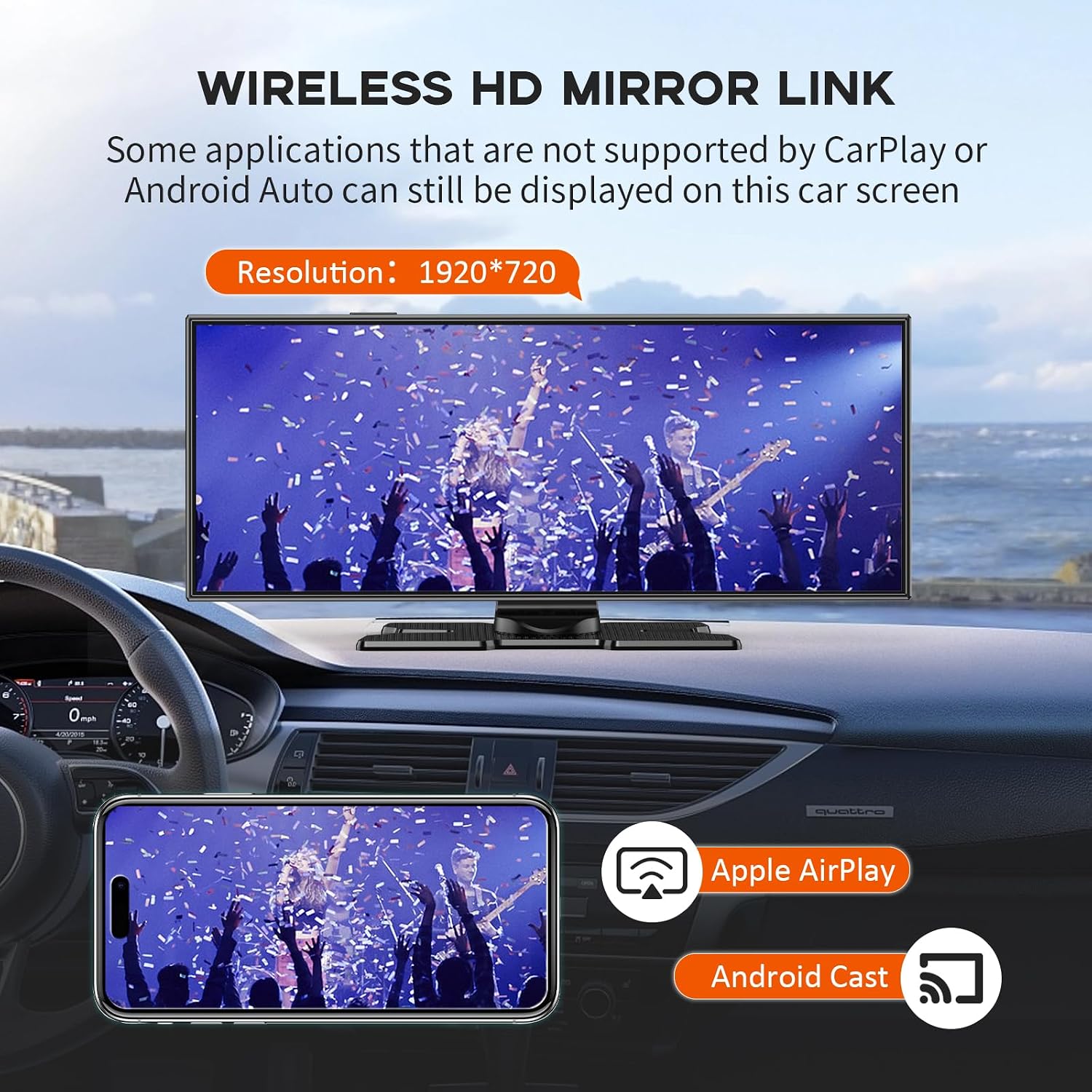 Largest 11.5' Portable Carplay Screen for Car, 4K Wireless Car Play & Android Auto, Upgrade Touchscreen with Dash Cam, App Control/Loop Recording/Backup Camera/Mirror Link/GPS/FM for All Vehicles