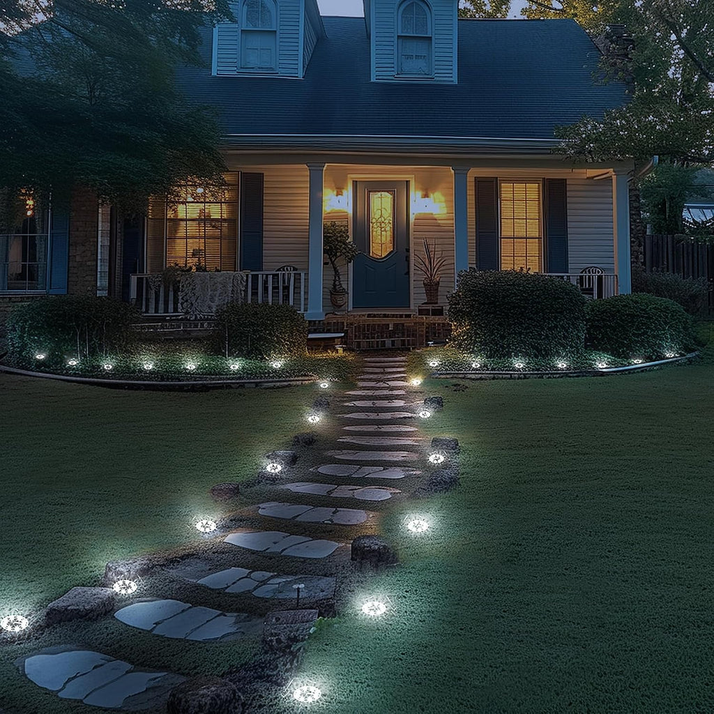 PATIOWIN 20 Pack Solar Ground Lights, 8 LED Solar Powered Disk Lights Waterproof Garden Landscape Lighting for Yard Patio Driveway Pathway Walkway (Cool White)
